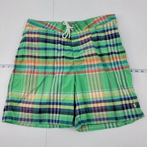 vintage Polo Ralph Lauren swim trunks mens green plaid size 35 shorts 2233‎